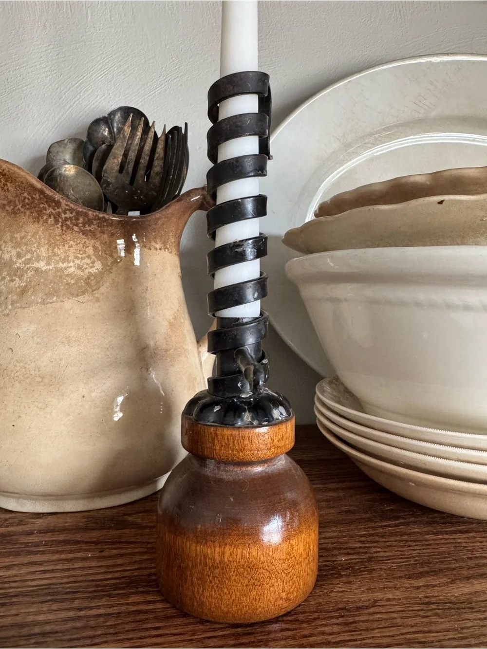 Vintage Rustic Hand-Twisted Candle Holder - Brown & Black